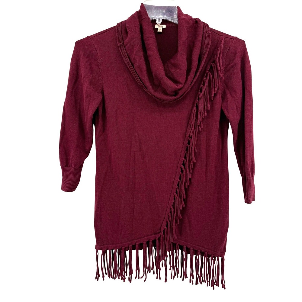 REBA Burgundy Cowl Neck Fringe Tunic Sweater Women's Size Small‎